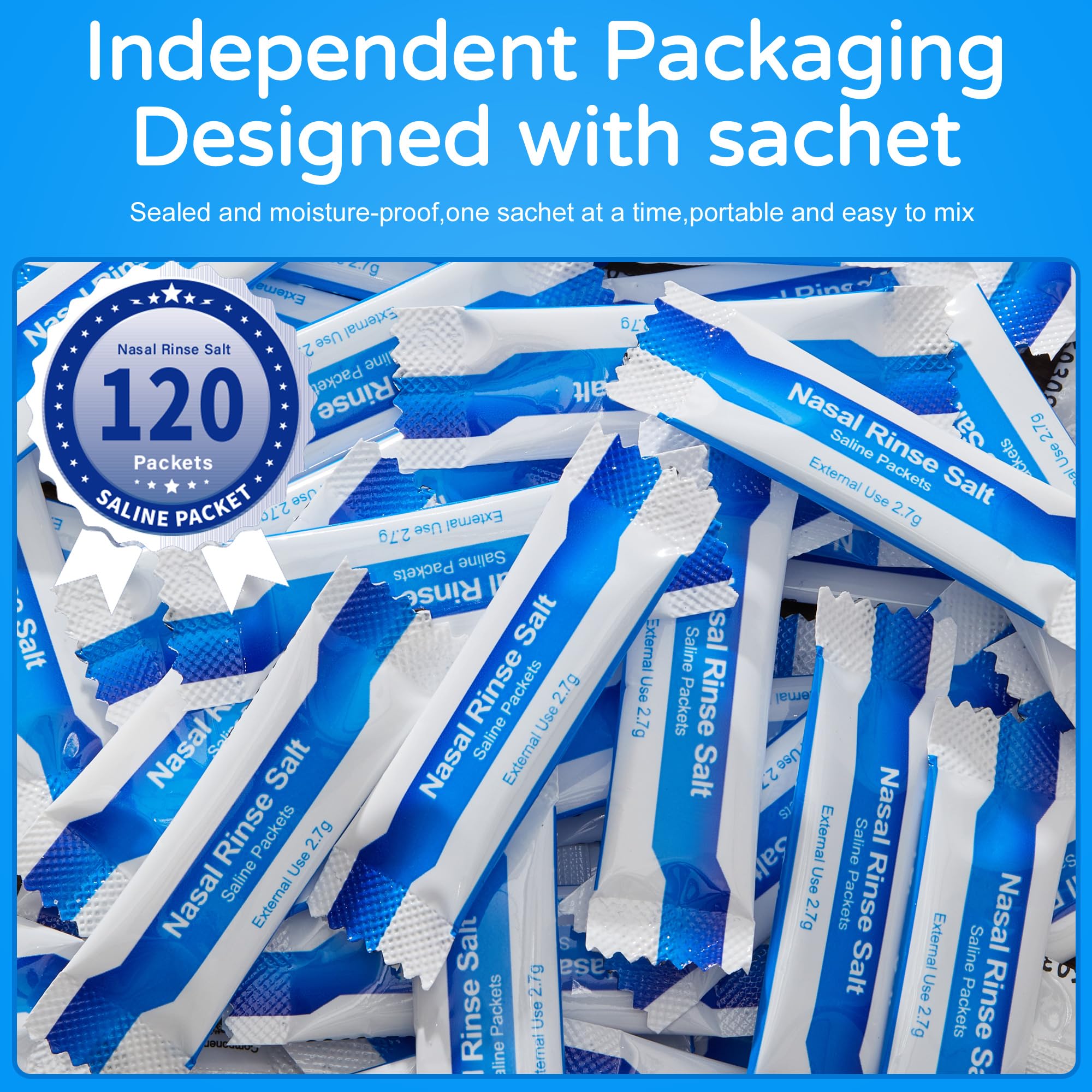 Waterpulse nasal rinse packets stacked for neti pot use