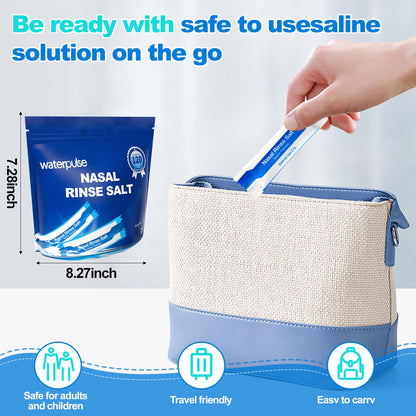 Instructions label on Waterpulse nasal saline packet box