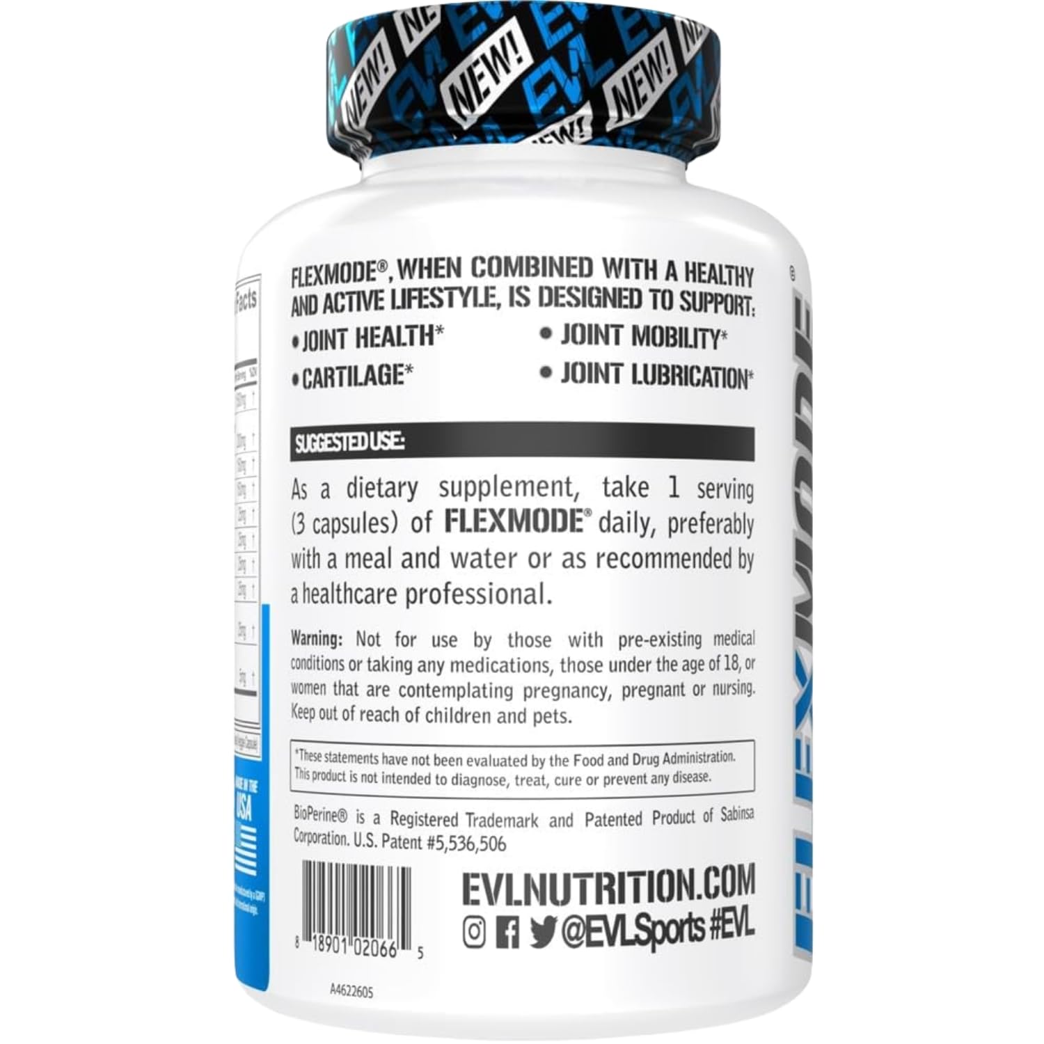 Evlution Nutrition FlexMode supplement facts and ingredients label layout
