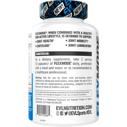Evlution Nutrition FlexMode supplement facts and ingredients label layout