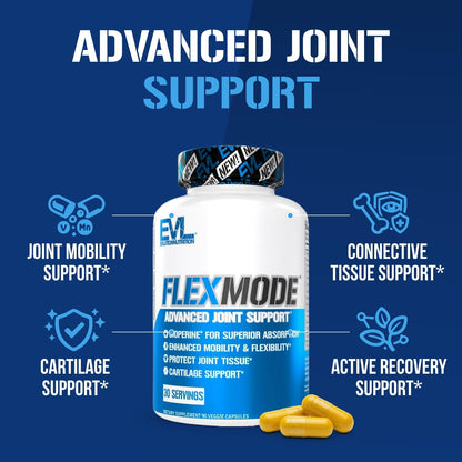 Evlution Nutrition FlexMode capsules side view showing mobility and flexibility features