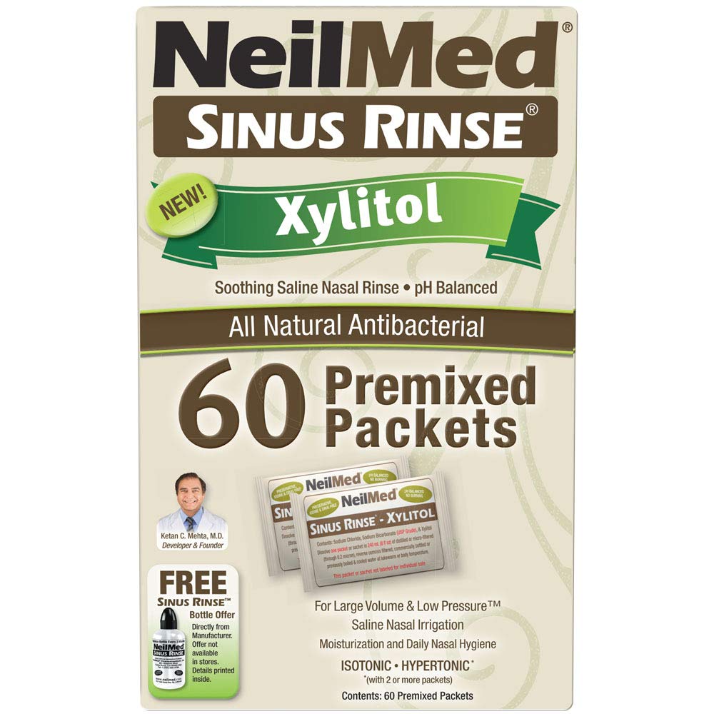 Close up of NeilMed Sinus Rinse packets packaging