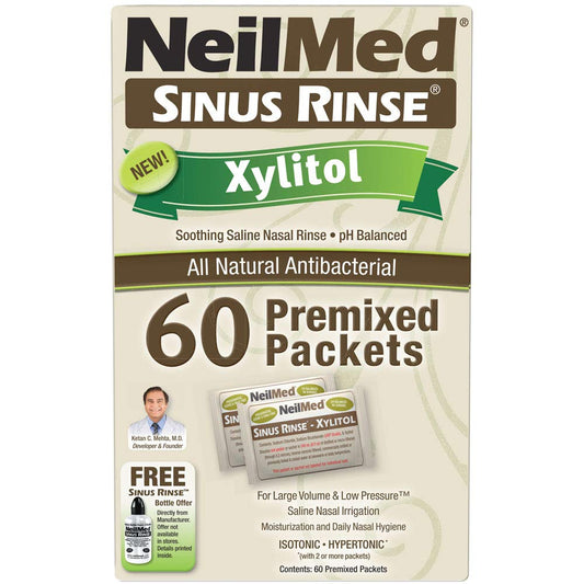 Close up of NeilMed Sinus Rinse packets packaging