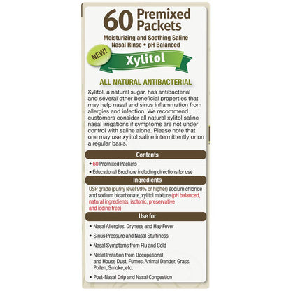 Side view of NeilMed Sinus Rinse box with xylitol information
