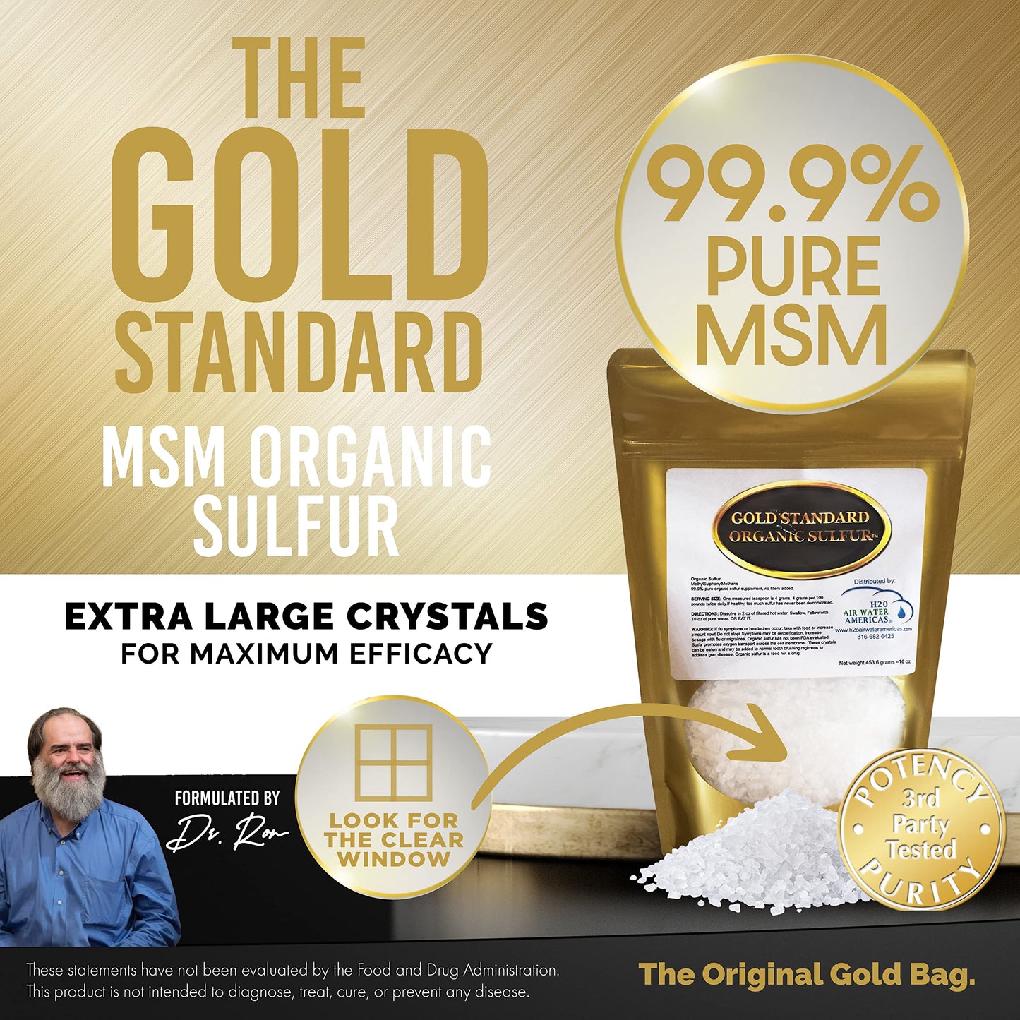 Close up of pure 99.9 percent therapeutic grade MSM granular flakes showcasing the large crystal texture.