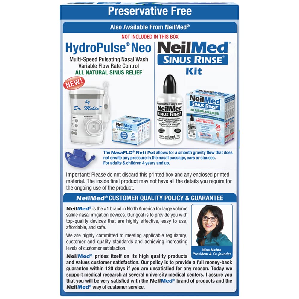NeilMed Neti Pot with saline packet box packaging