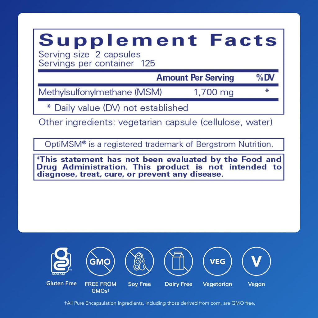 Pure Encapsulations MSM Capsules nutrition facts label