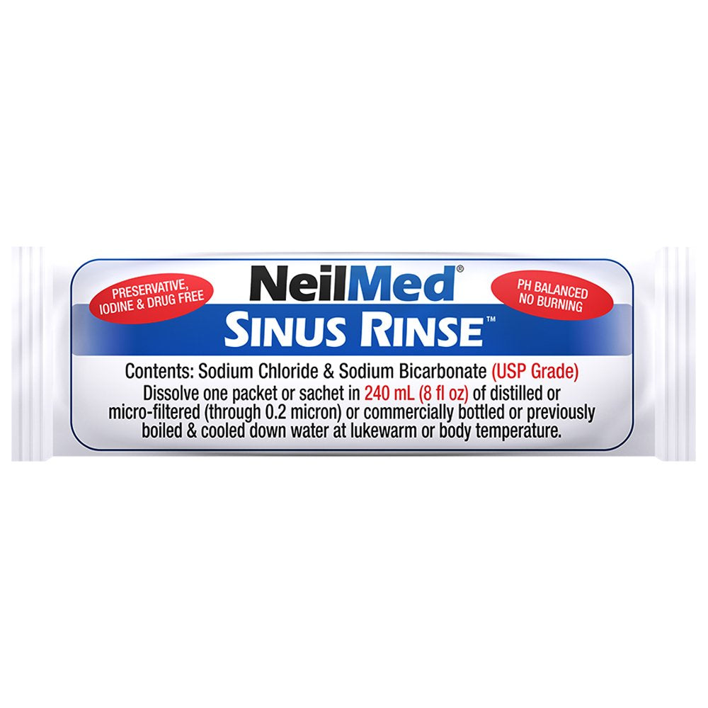 Close up of NeilMed saline premixed packets