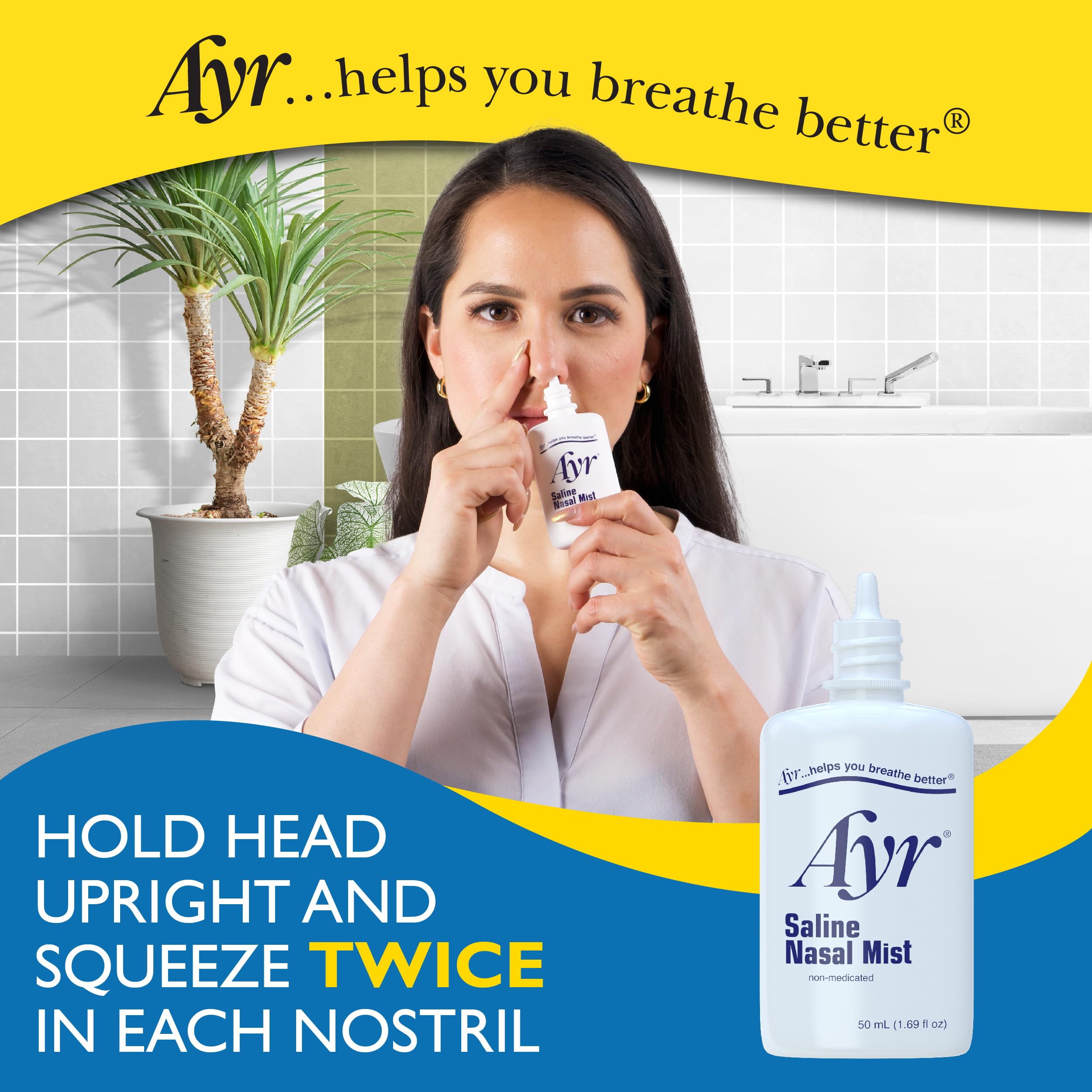 Side profile of Ayr Saline Nasal Mist product packaging