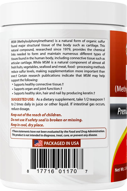 Authentic Best Naturals pure MSM powder container base batch details