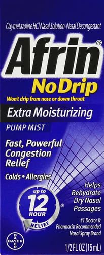 Side profile of Afrin No Drip 15 milliliter nasal spray bottle.