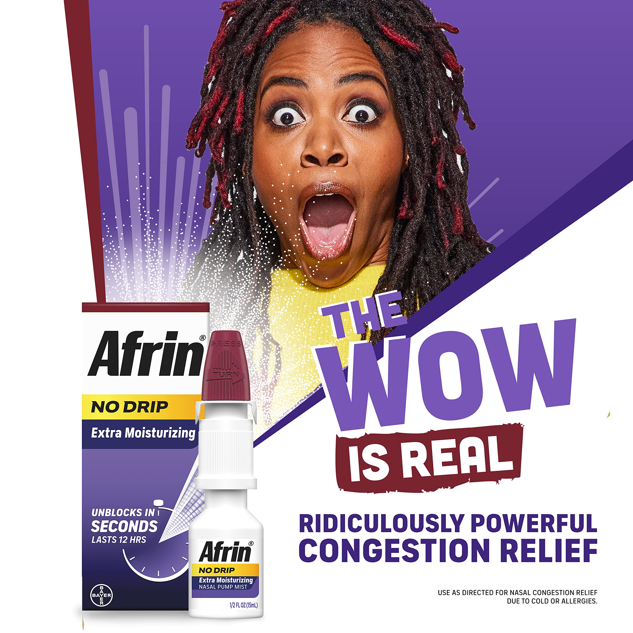 Back of Afrin bottle displaying active ingredient Oxymetazoline Hydrochloride.