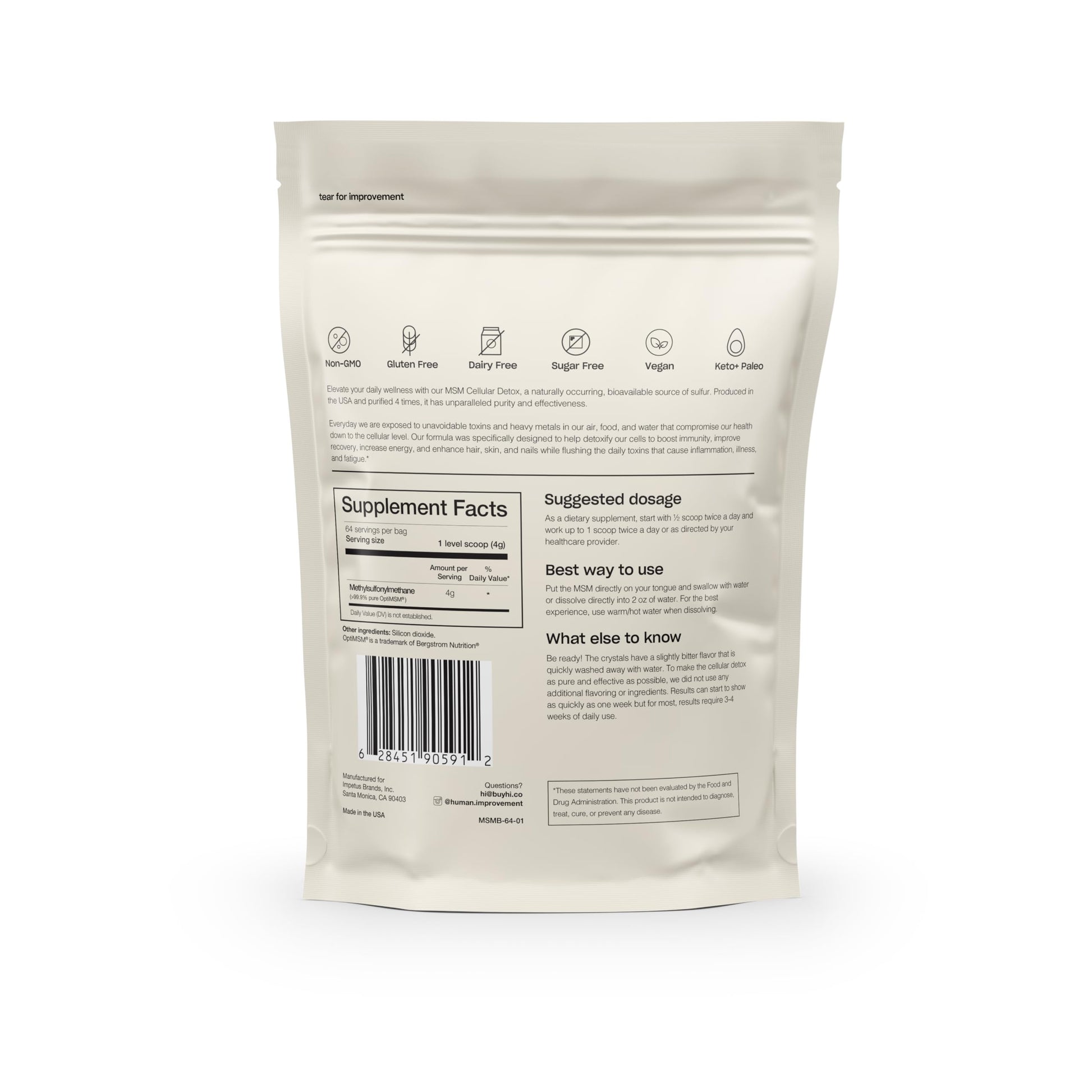 Quadruple distilled MSM powder supplement for cellular health and joint recovery