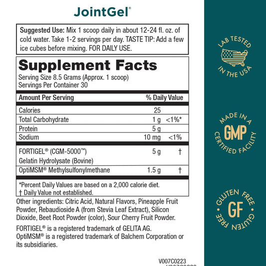 Purity Products JointGel mixed berry powder nutritional facts label