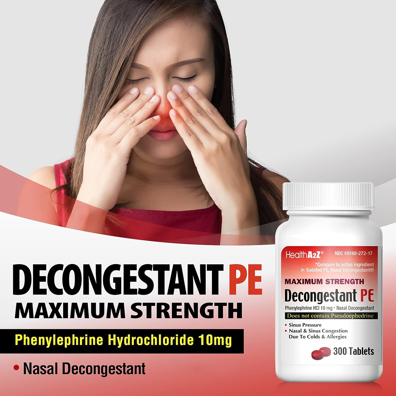 Top view of HealthA2Z Decongestant PE packaging
