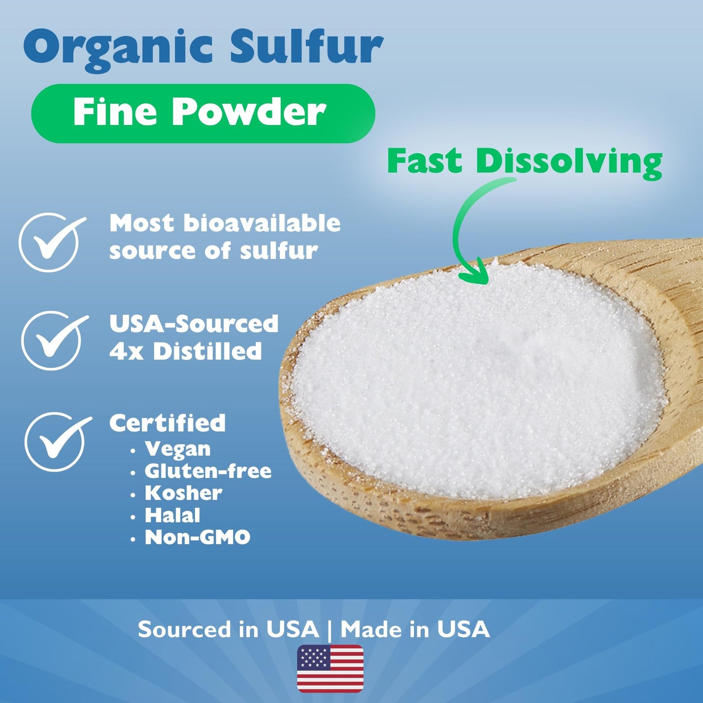 Pure distilled MSM crystals fine powder for joint flexibility and mobility