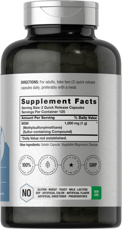 Horbaach methylsulfonylmethane dietary supplement non GMO gluten free label details