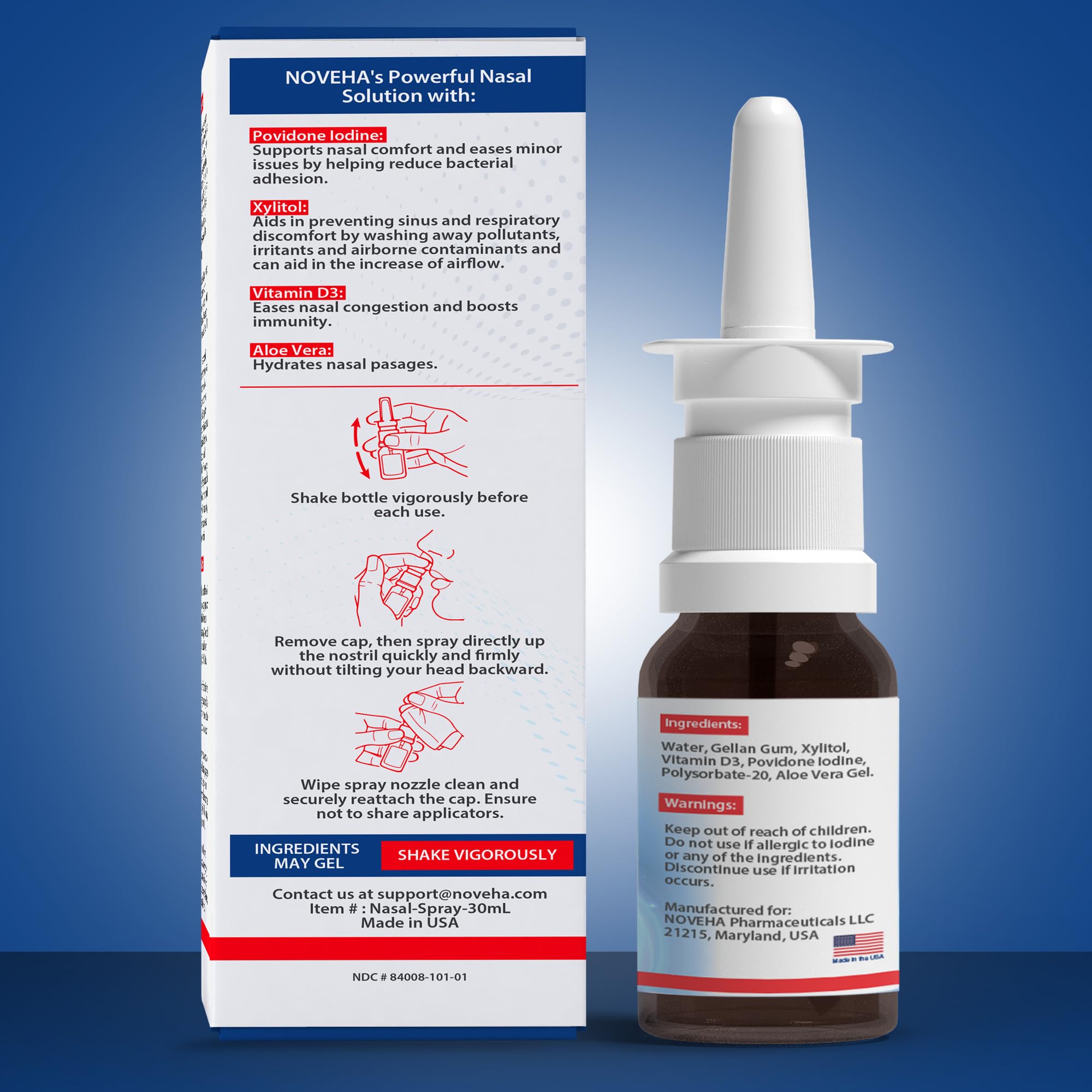 Noveha daily nasal cleanser 30mL bottle on white background