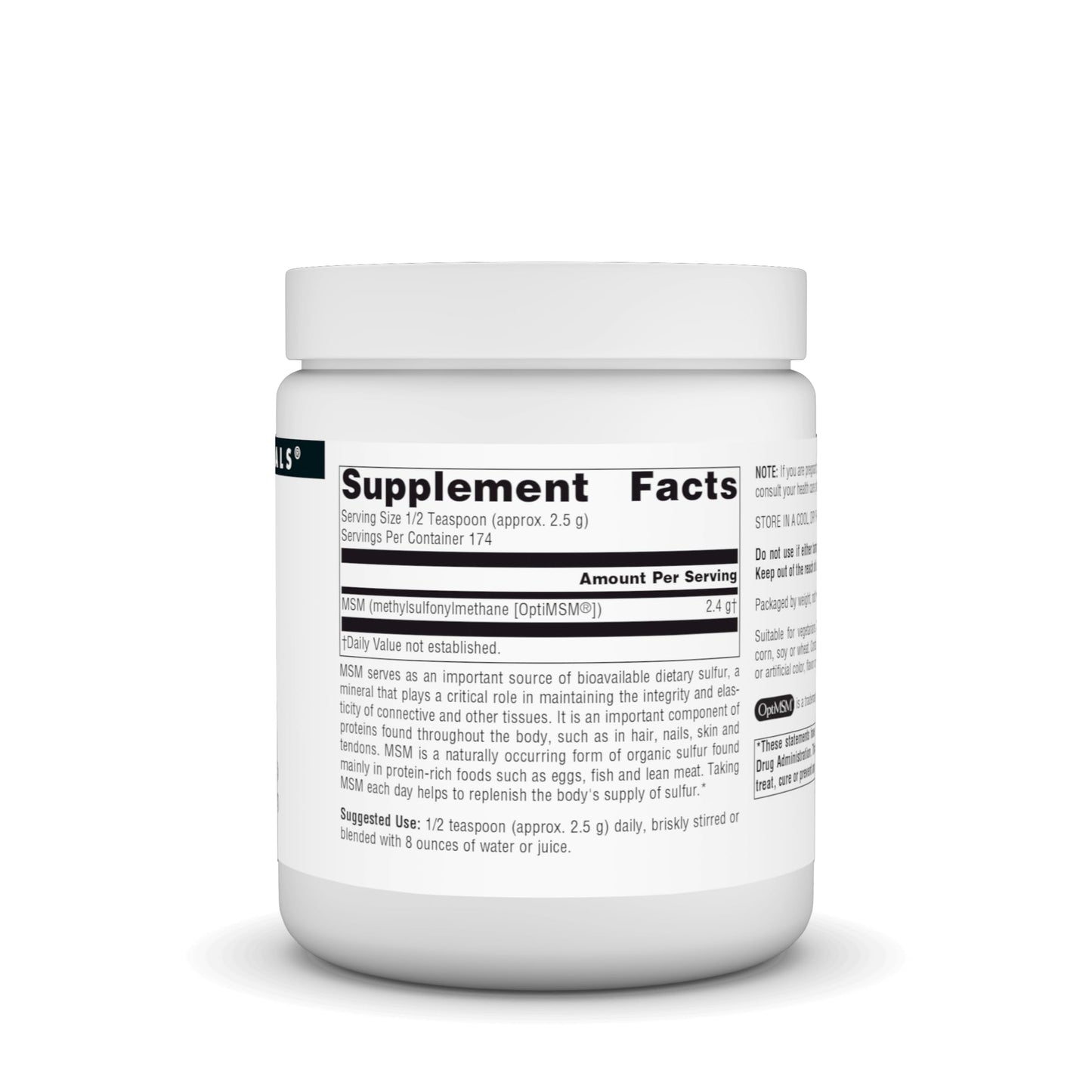 Pure Methylsulfonylmethane organic sulfur unflavored supplement for hair and skin health.