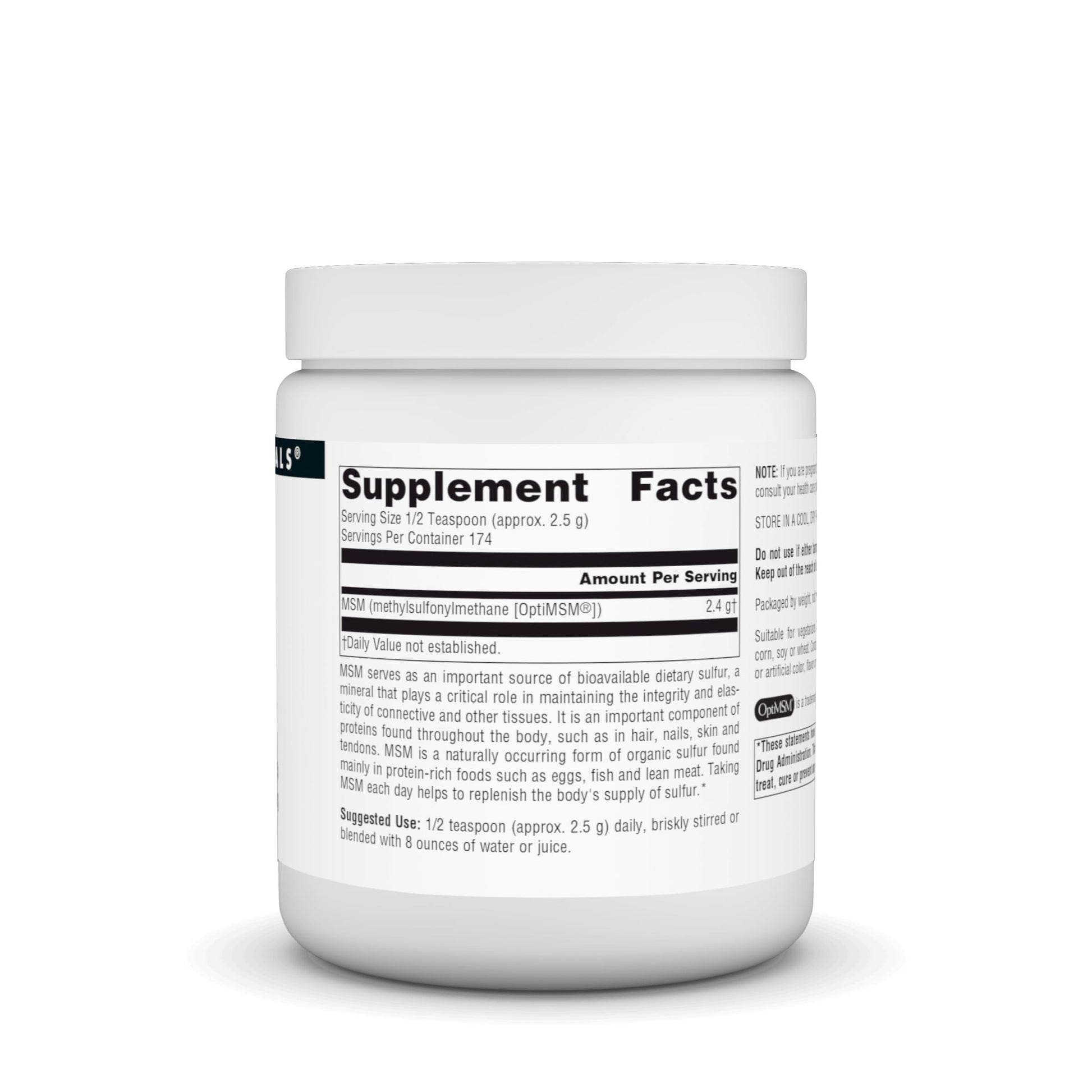 Pure Methylsulfonylmethane organic sulfur unflavored supplement for hair and skin health.