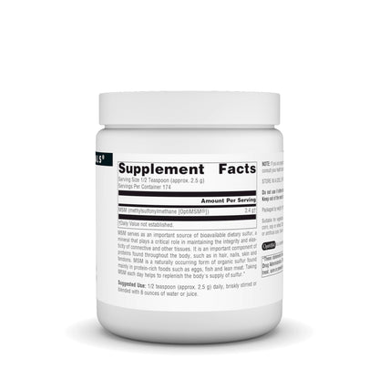 Pure Methylsulfonylmethane organic sulfur unflavored supplement for hair and skin health.