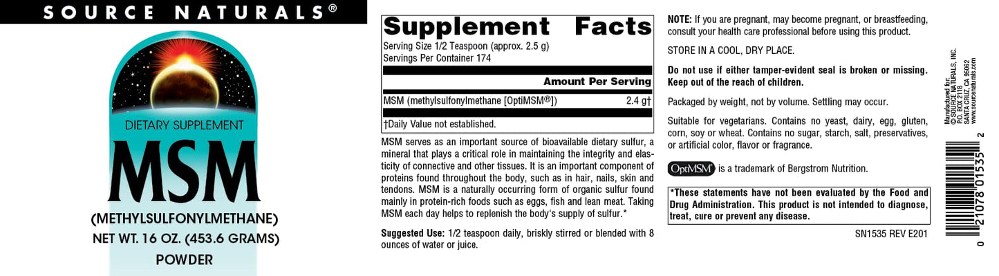 Sixteen ounce container of premium vegetarian organic sulfur powder.