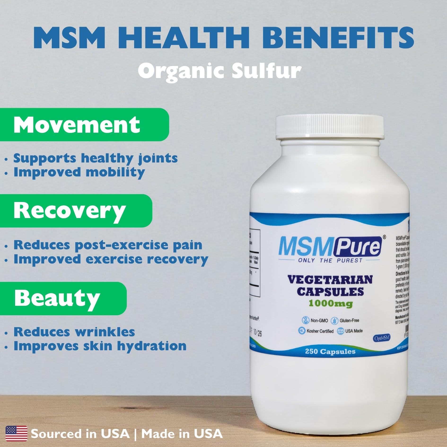 Kala Health organic sulfur supplement for joint flexibility and cartilage support nutritional label