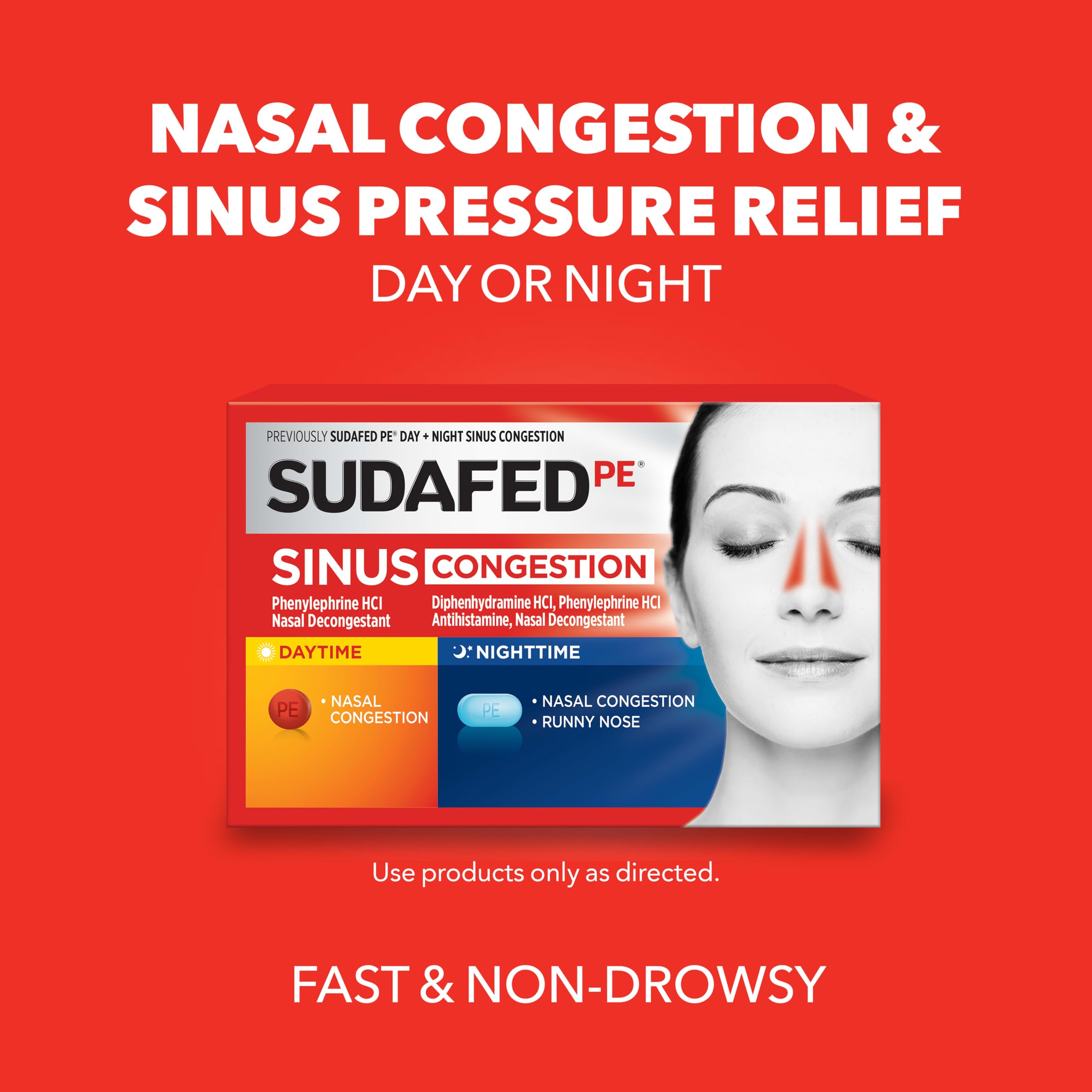 Sudafed PE sinus decongestant tablets packaging side view