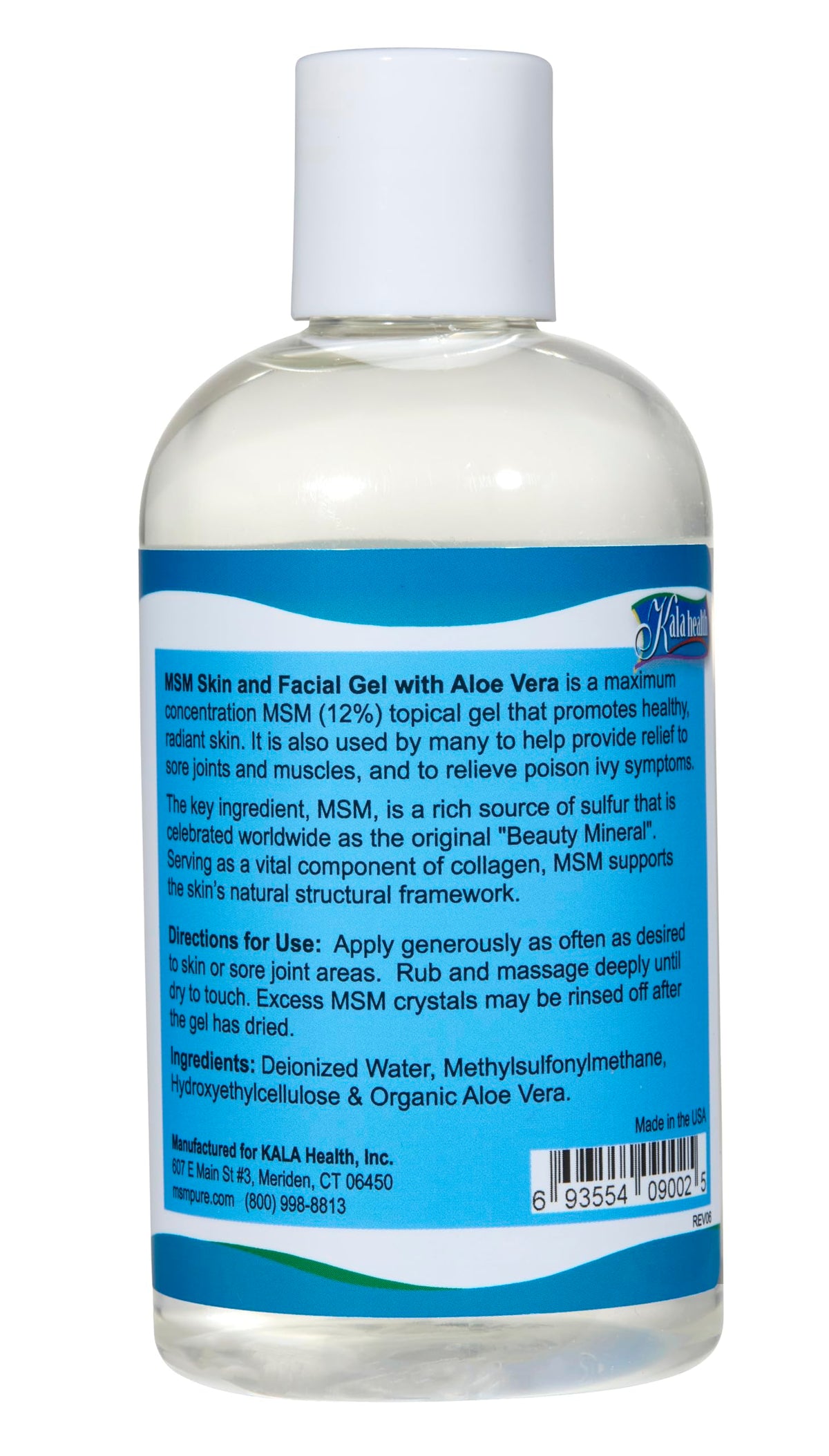 Kala Health MSM gel bottle displaying key ingredients and organic aloe vera details