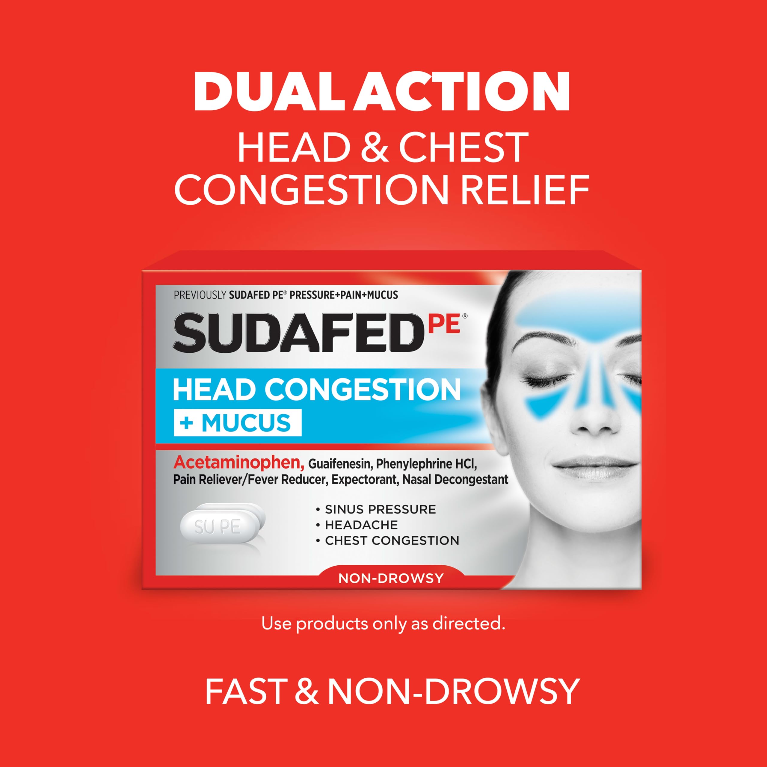 Side view of Sudafed PE packaging showing active ingredients list
