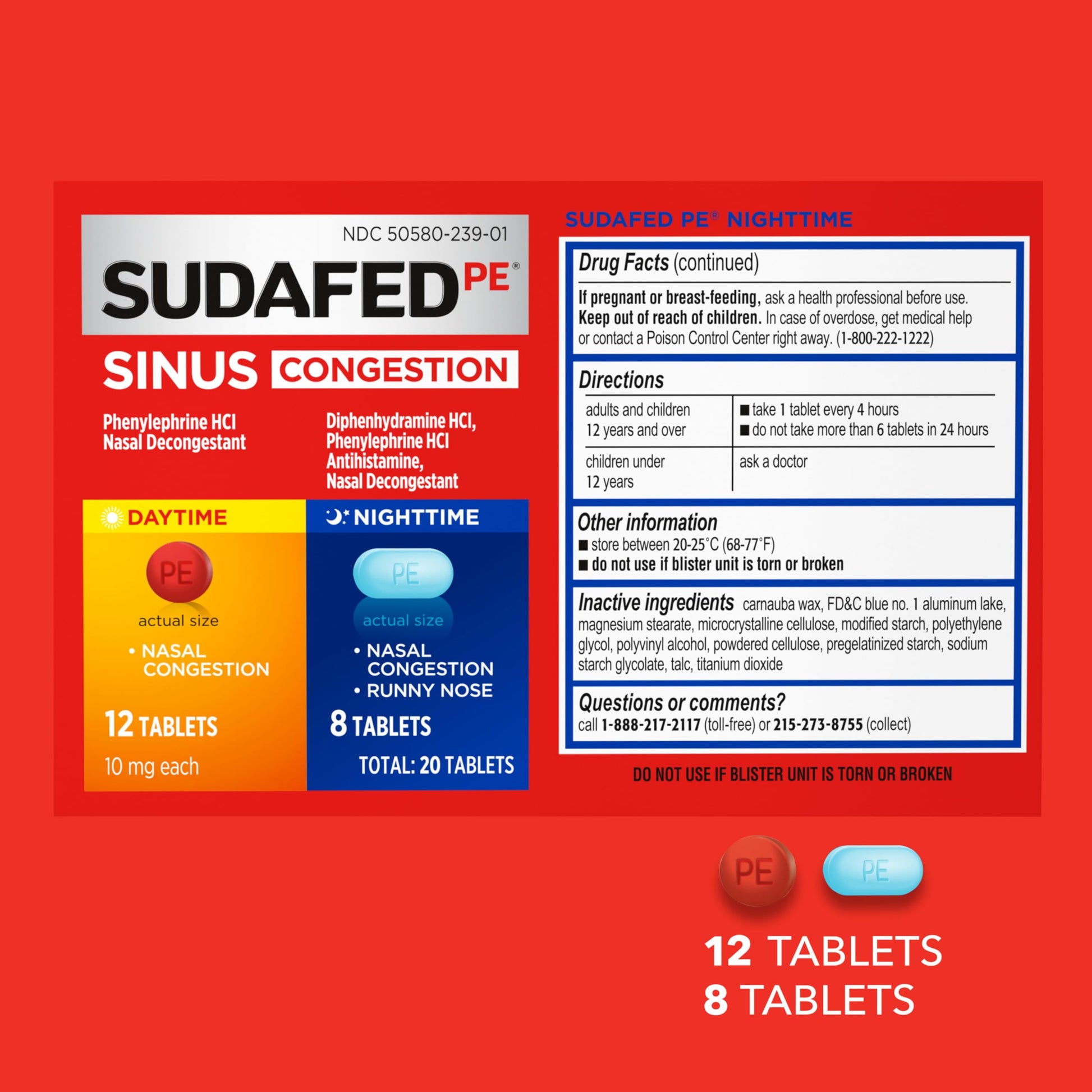 Sudafed PE day and night tablets nutritional information panel
