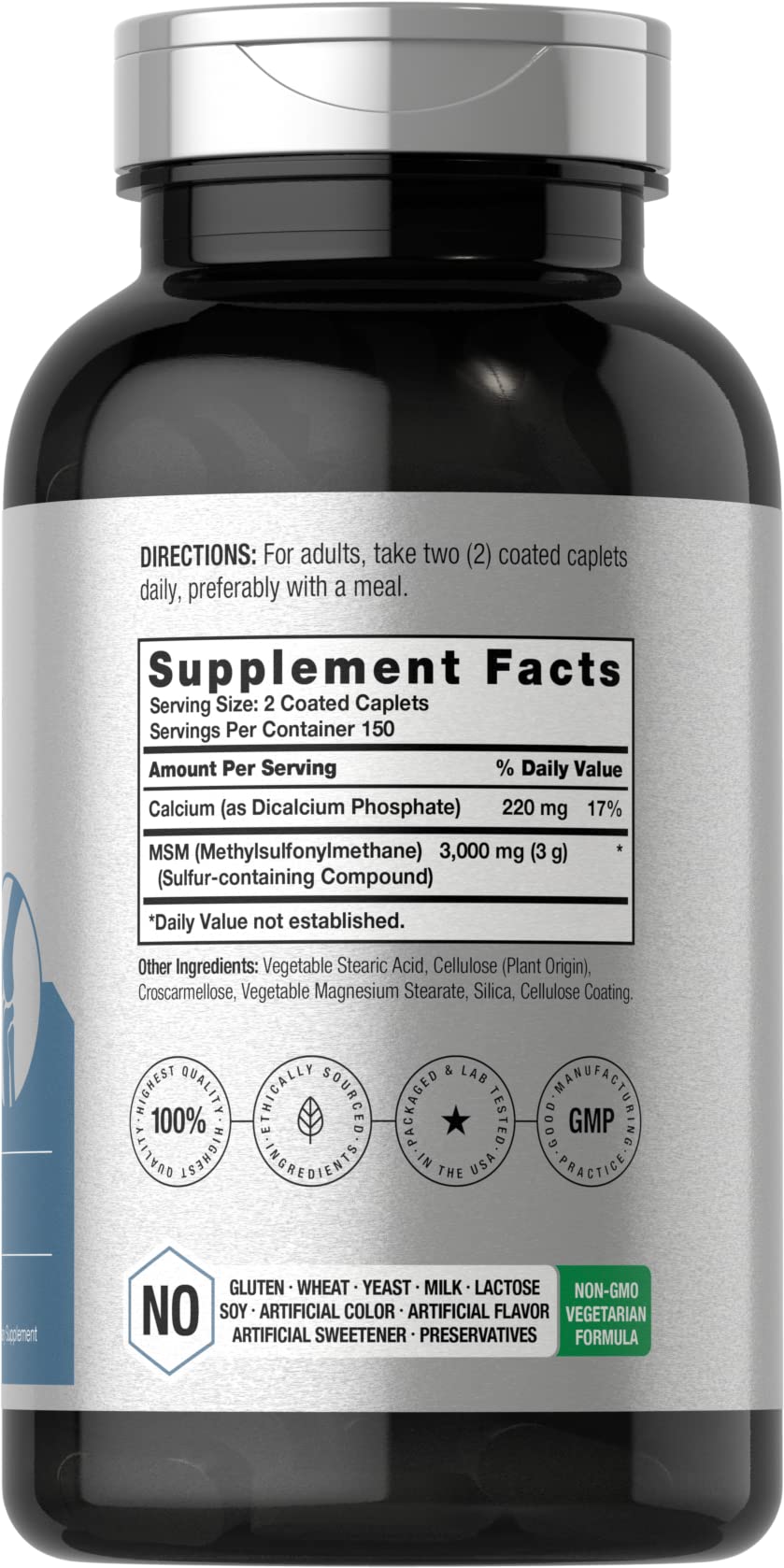 Horbaach organic sulfur supplement with calcium vegetarian formula label facts