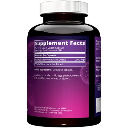 Pure methylsulfonylmethane 1000mg capsules by MRM Nutrition for hair skin and nail strength
