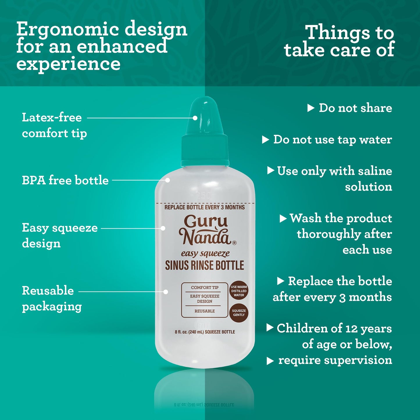 Side profile of Gurunanda nasal irrigator bottle