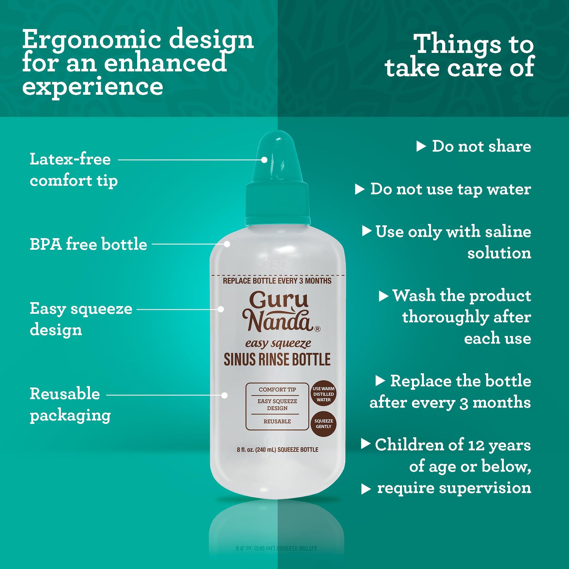 Side profile of Gurunanda nasal irrigator bottle