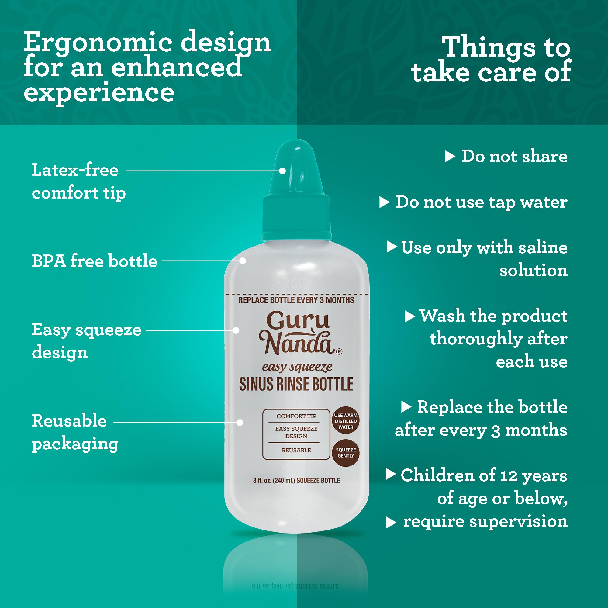 Side profile of Gurunanda nasal irrigator bottle
