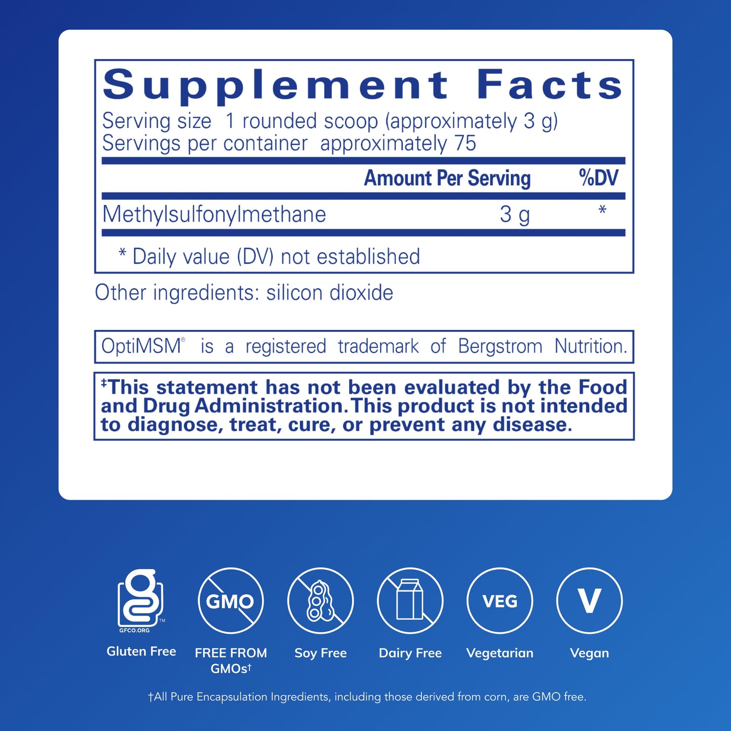 Pure Encapsulations hypoallergenic organic sulfur powder supplement label showing ingredients