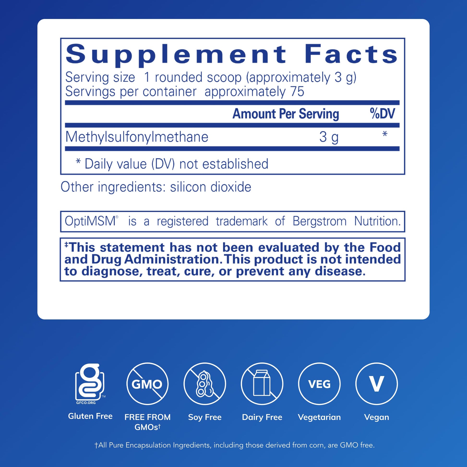 Pure Encapsulations hypoallergenic organic sulfur powder supplement label showing ingredients