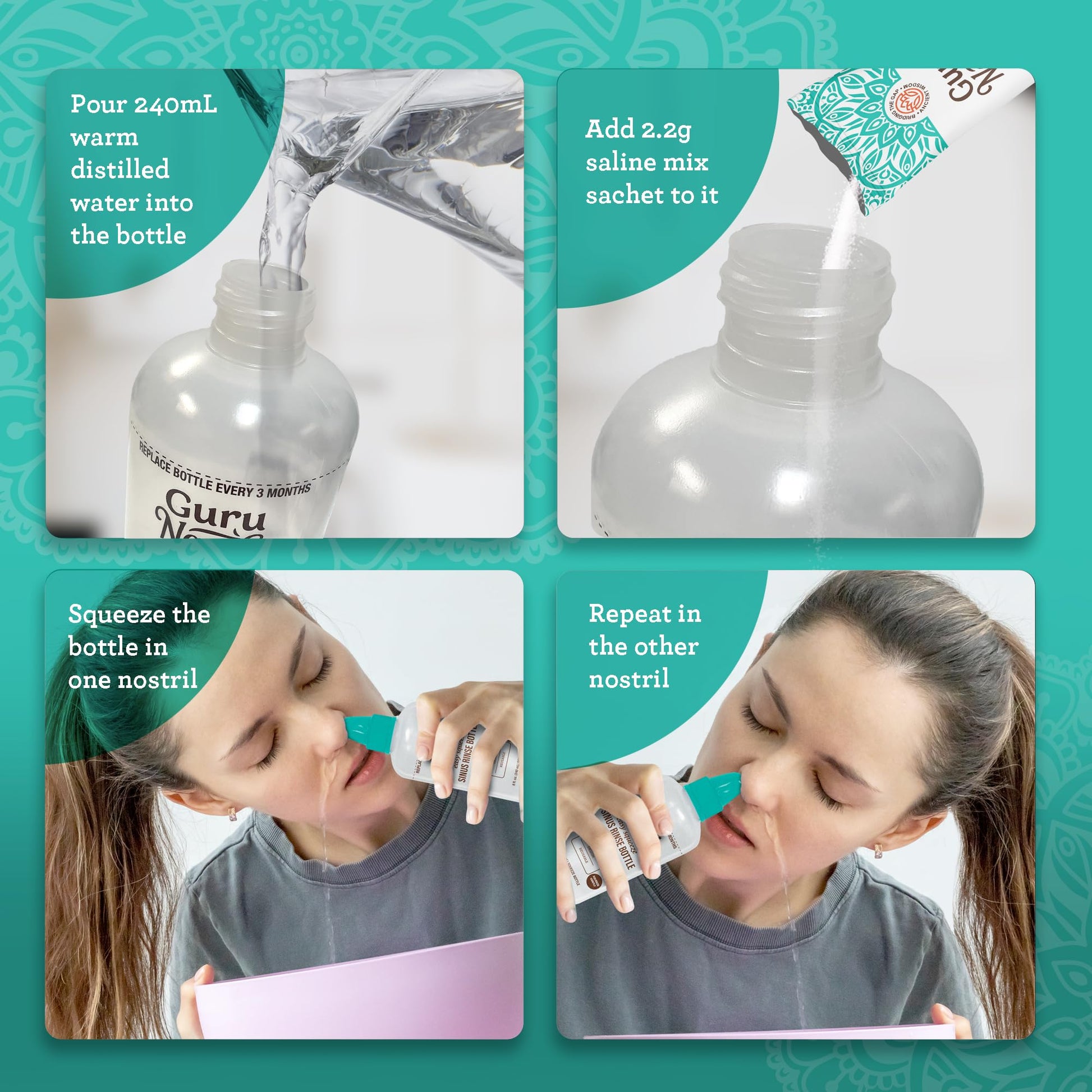 Gurunanda sinus rinse bottle 240ml capacity markings