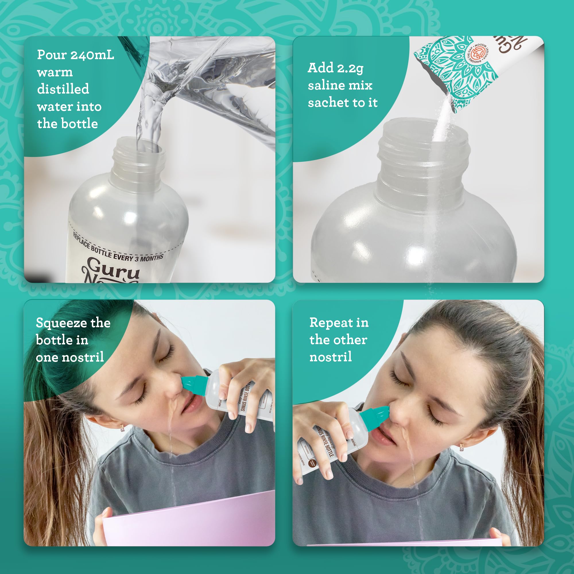 Gurunanda sinus rinse bottle 240ml capacity markings