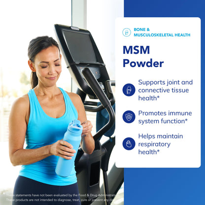 Back view of 227 grams MSM powder container detailing serving size suggestions