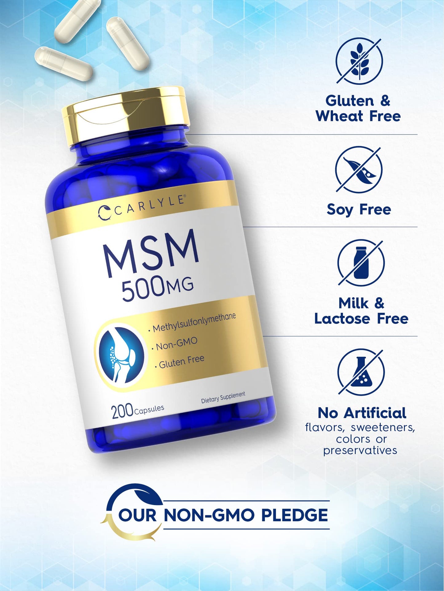 Authentic USA imported Carlyle MSM 500mg joint and hair care supplement