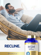 Carlyle MSM quick release capsules displayed outside the container for clarity.