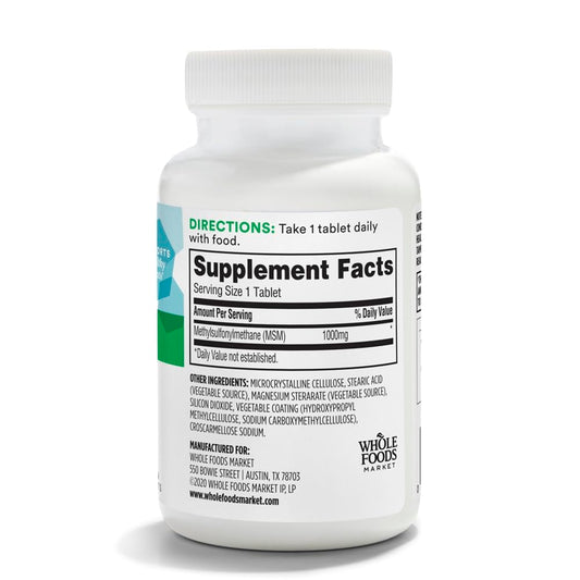 365 by Whole Foods Market methylsulfonylmethane 90 tablets side label view