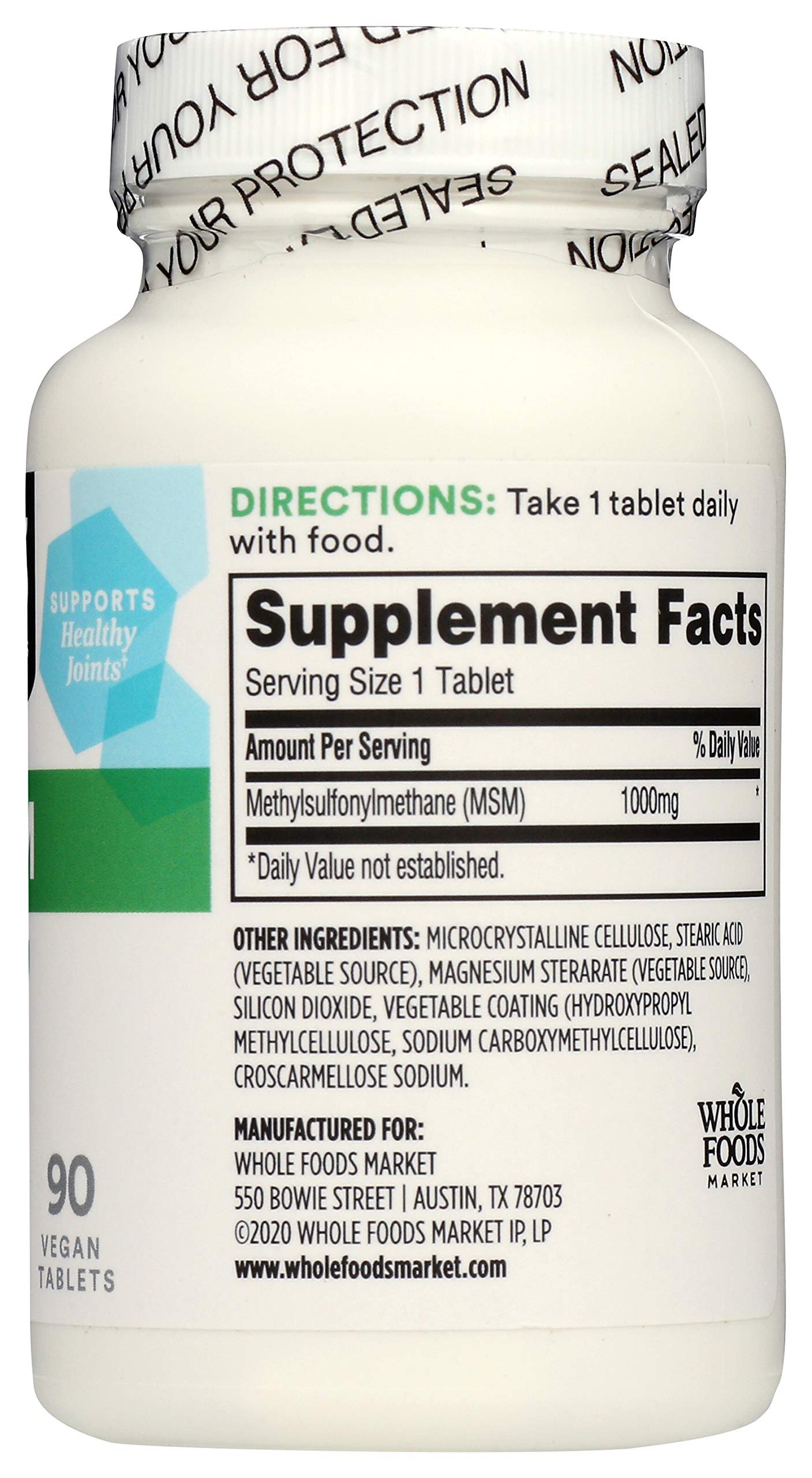 Imported USA joint health dietary supplement unflavored vegetarian tablets packaging