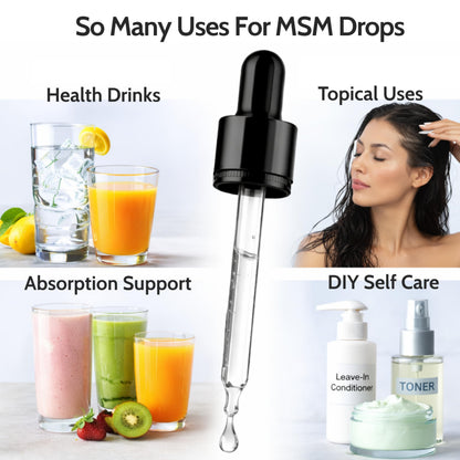 Happy Body Liquid MSM Drops dropper view demonstrating easy dosage administration