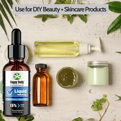 Happy Body Liquid MSM Drops application demonstration for topical skincare use