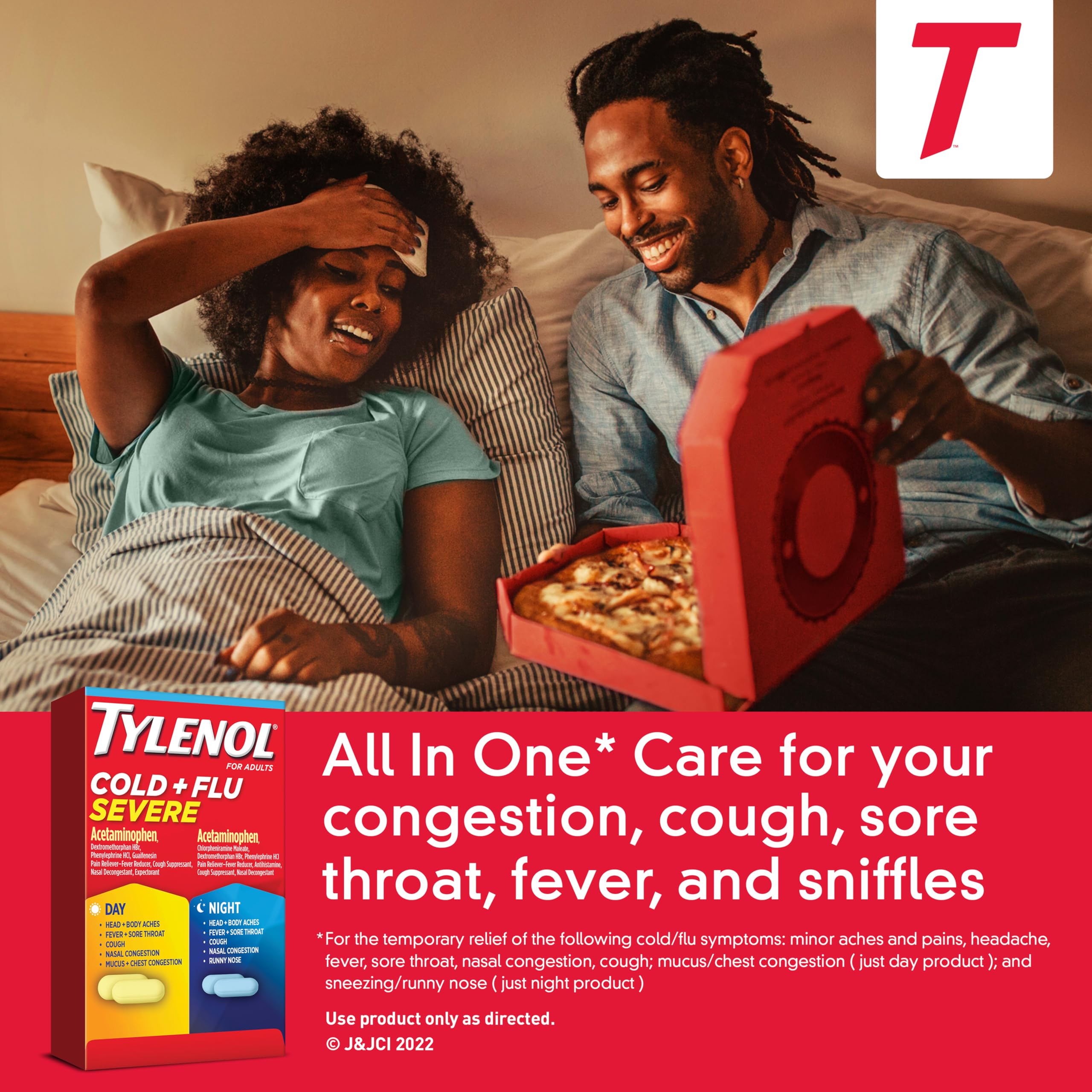 Side view of Tylenol Cold and Flu Severe box highlighting multi-symptom relief