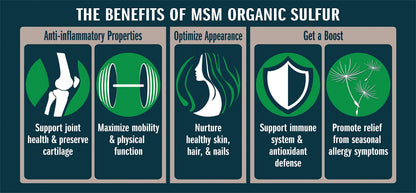 No Boundaries Health and Wellness MSM Organic Sulfur Crystals packaging side showing benefits for joints