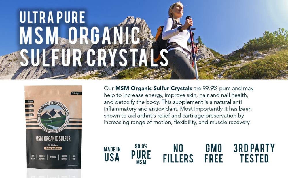 No Boundaries Health and Wellness MSM Organic Sulfur Crystals usage directions and dosage guide
